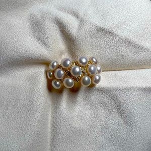 New Gold plated natural 5+mm pearl adjustable ring